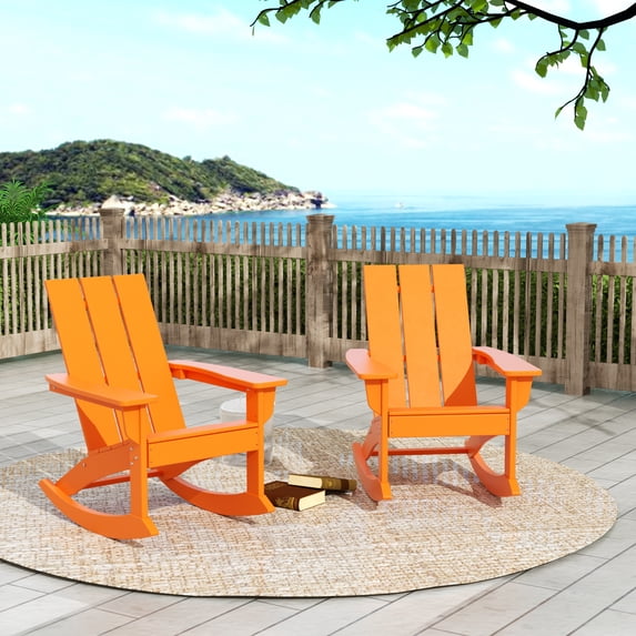 GARDEN Set of 2 Modern Plastic Outdoor Rocking Chairs for Patio Porch, Orange