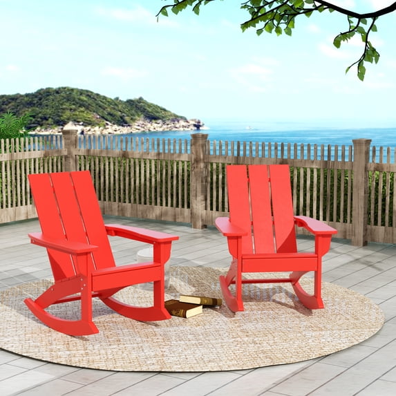 GARDEN Set of 2 Modern Plastic Outdoor Rocking Chairs for Patio Porch, Red