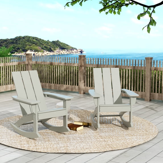 GARDEN Set of 2 Modern Plastic Outdoor Rocking Chairs for Patio Porch, Sand