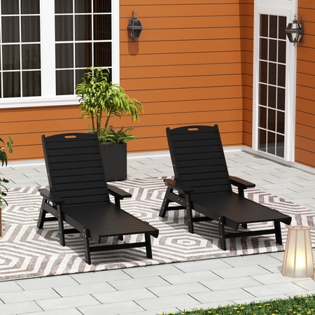 GARDEN Set of 2 Patio Outdoor Chaise Lounge Chair, Black