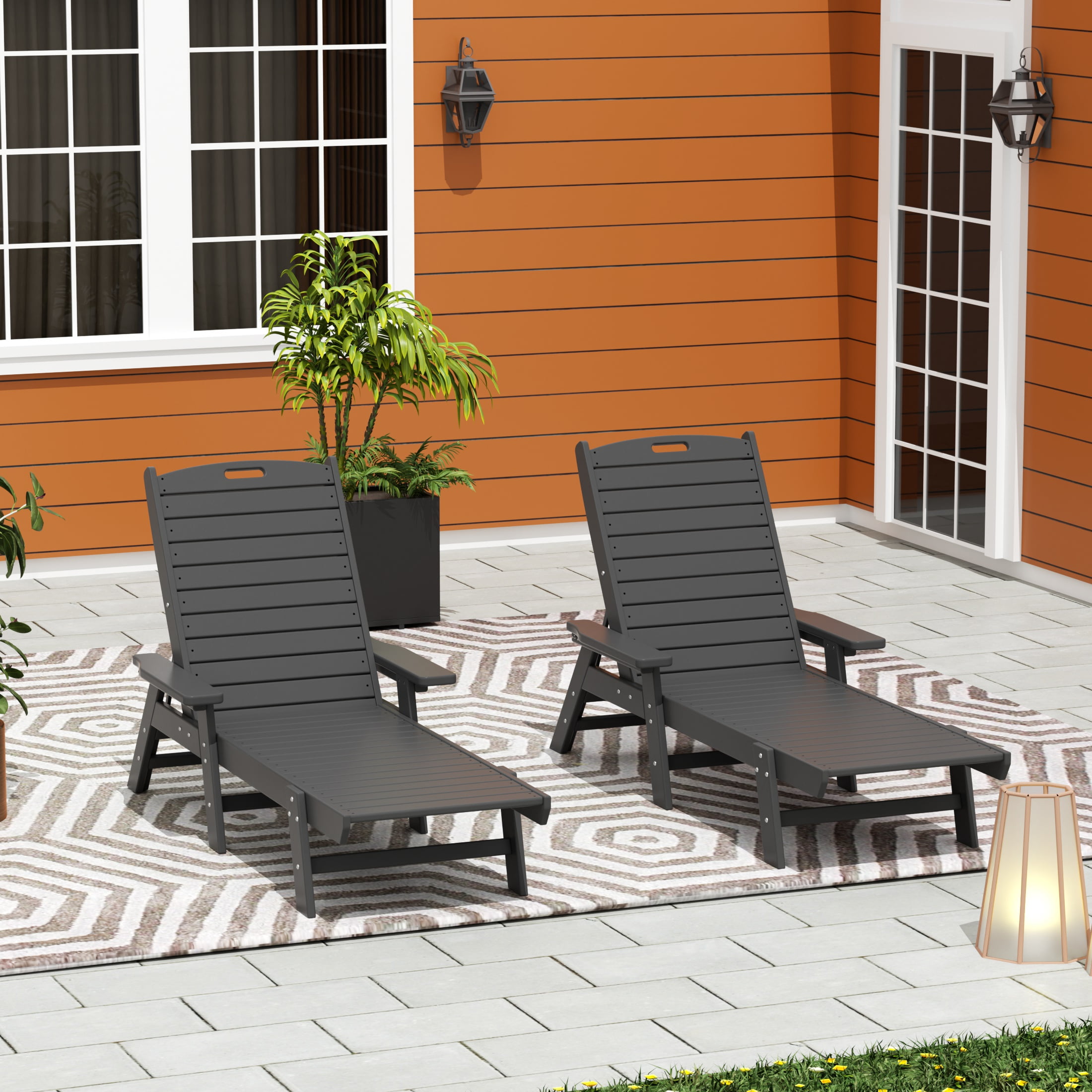 GARDEN Set of 2 Patio Outdoor Chaise Lounge Chair, Gray