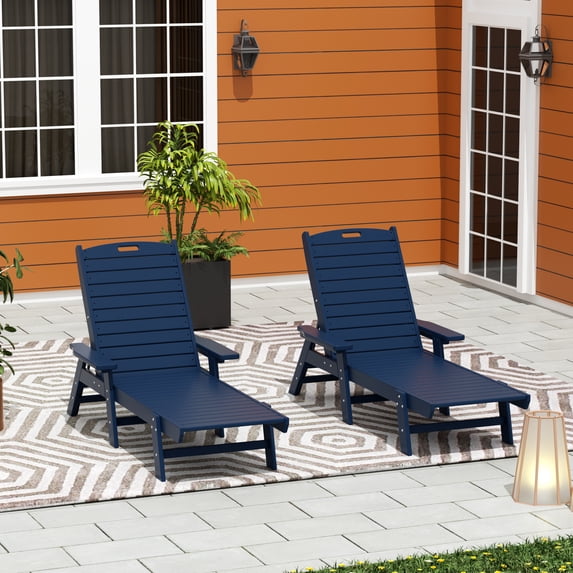 GARDEN Set of 2 Patio Outdoor Chaise Lounge Chair, Navy Blue
