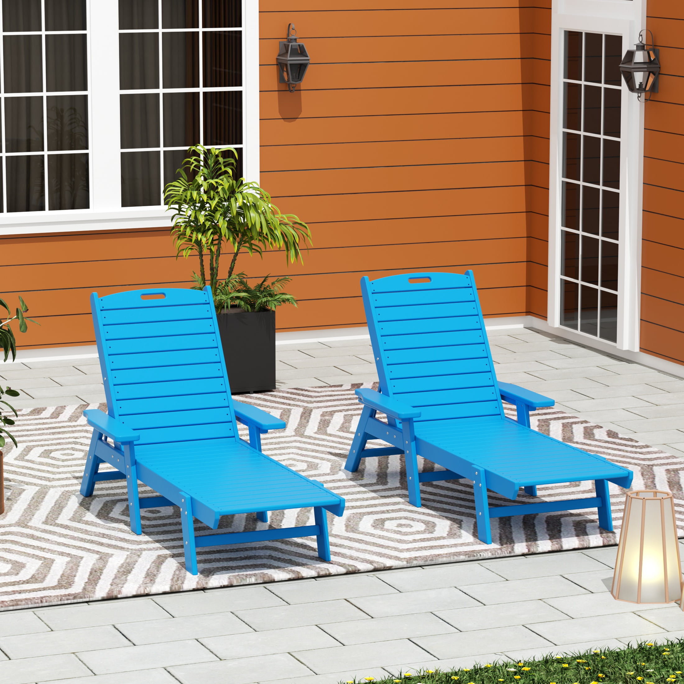 GARDEN Set of 2 Patio Outdoor Chaise Lounge Chair, Pacific Blue