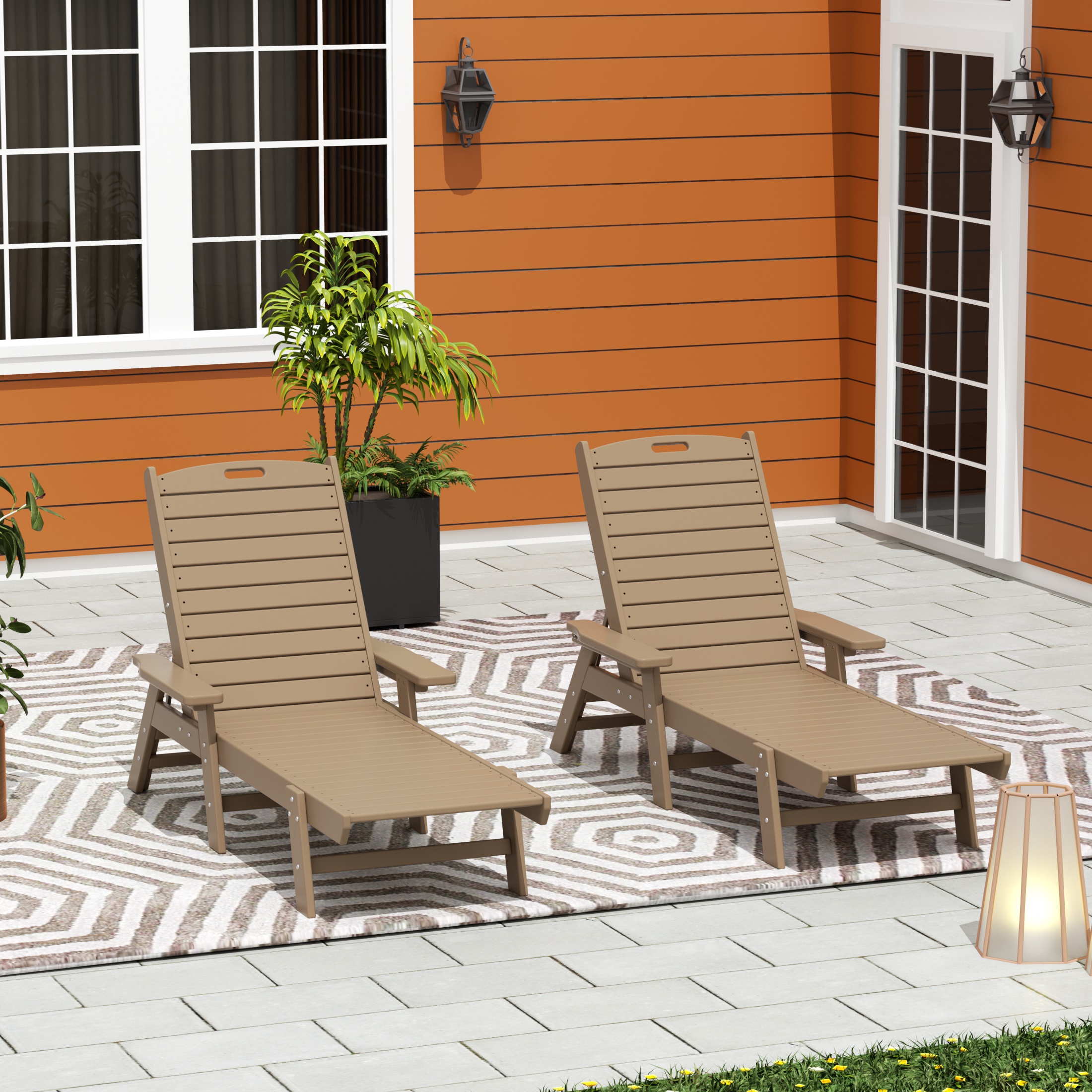 GARDEN Set of 2 Patio Outdoor Chaise Lounge Chair, Weathered Wood - image 1 of 8