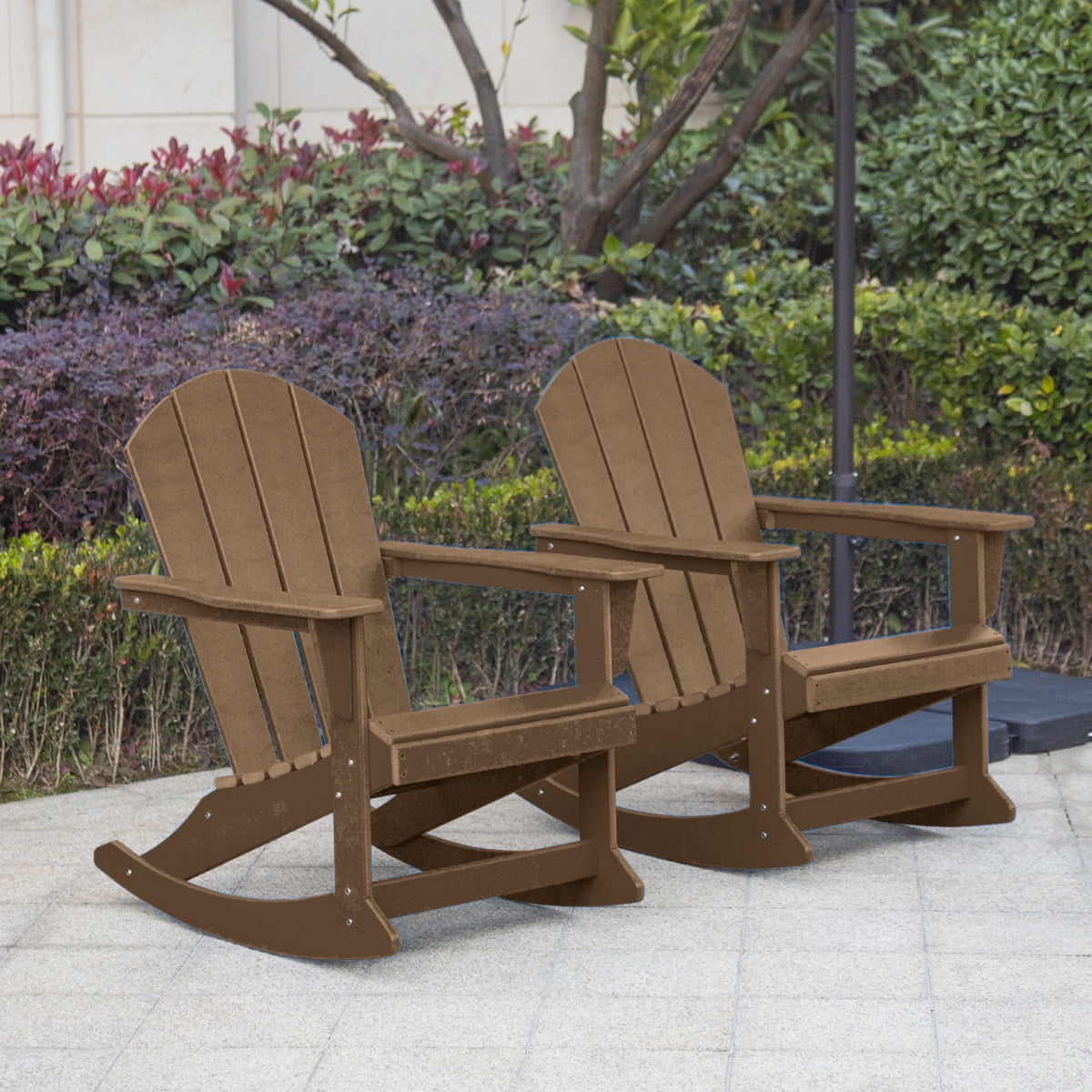 GARDEN Set of 2 Plastic Outdoor Rocking Chairs for Patio Porch Dark Brown