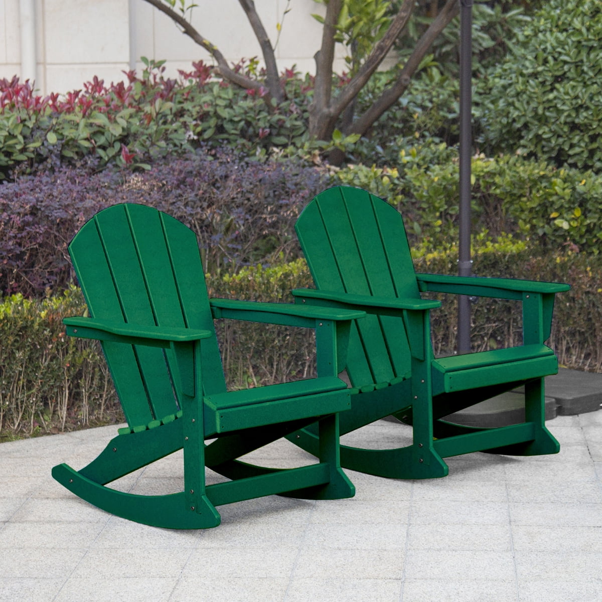GARDEN Set of 2 - Plastic Outdoor Rocking Chairs for Patio Porch, Dark Green