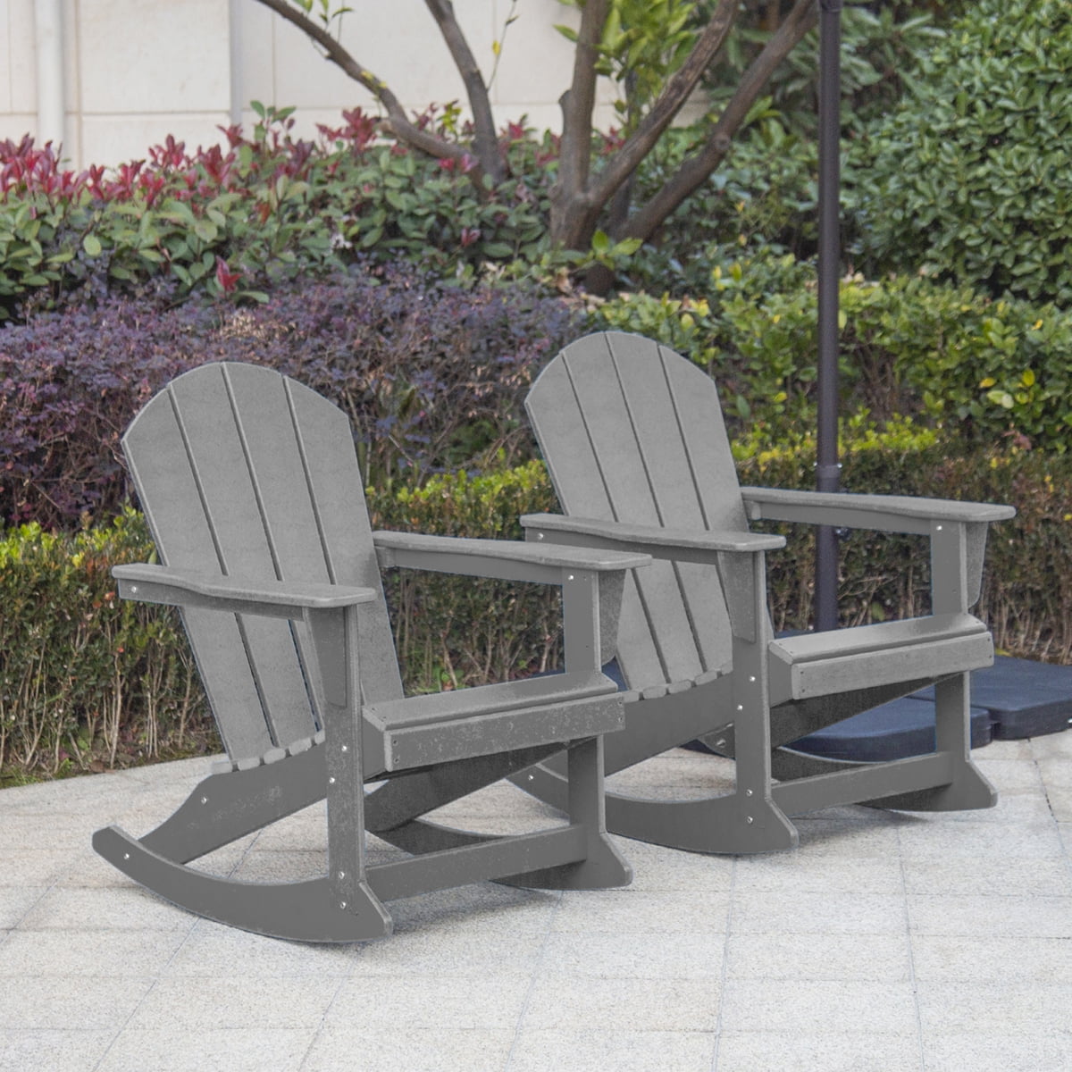 GARDEN Set of 2 - Plastic Outdoor Rocking Chairs for Patio Porch, Gray