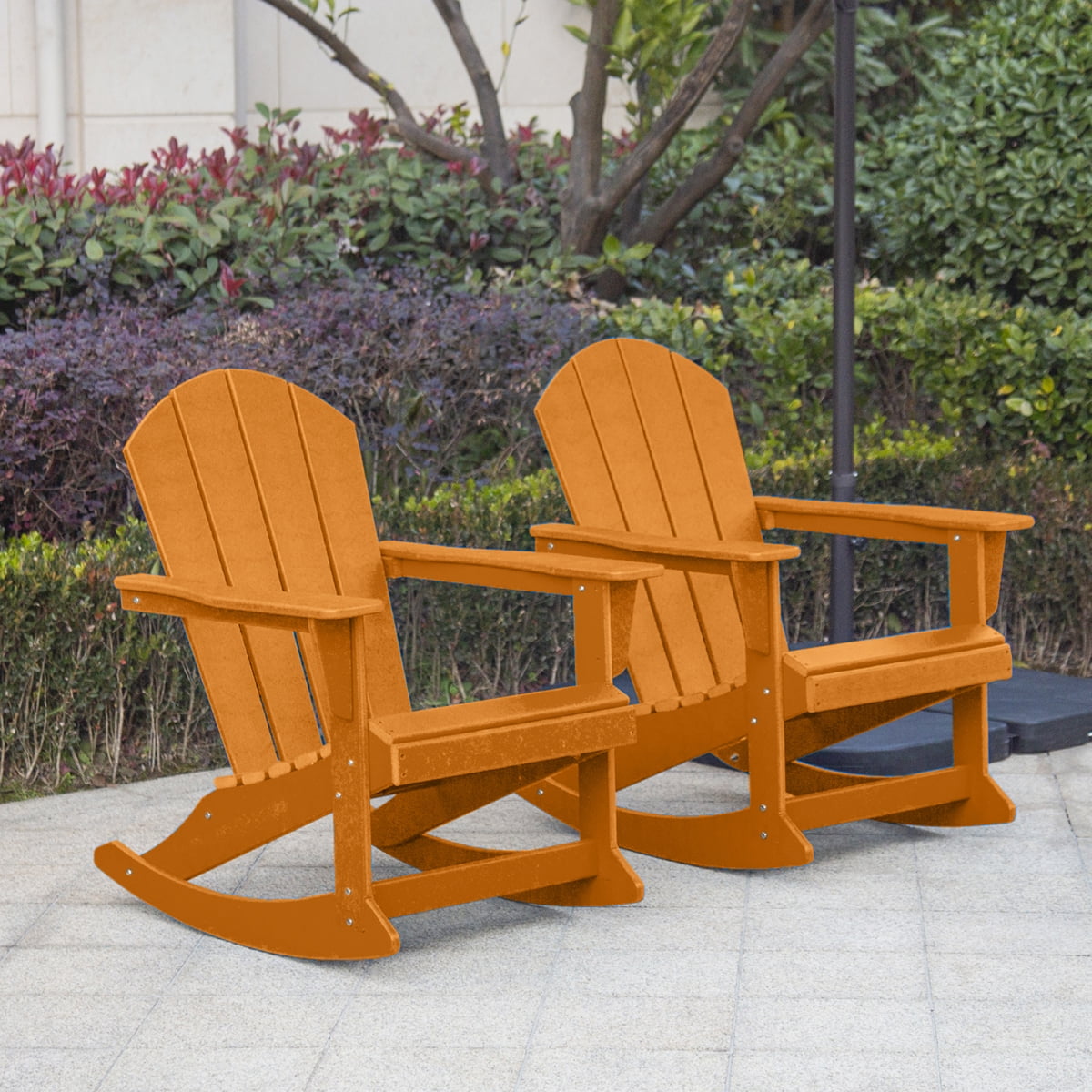 GARDEN Set of 2 - Plastic Outdoor Rocking Chairs for Patio Porch, Orange