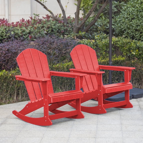 GARDEN Set of 2 - Plastic Outdoor Rocking Chairs for Patio Porch, Red