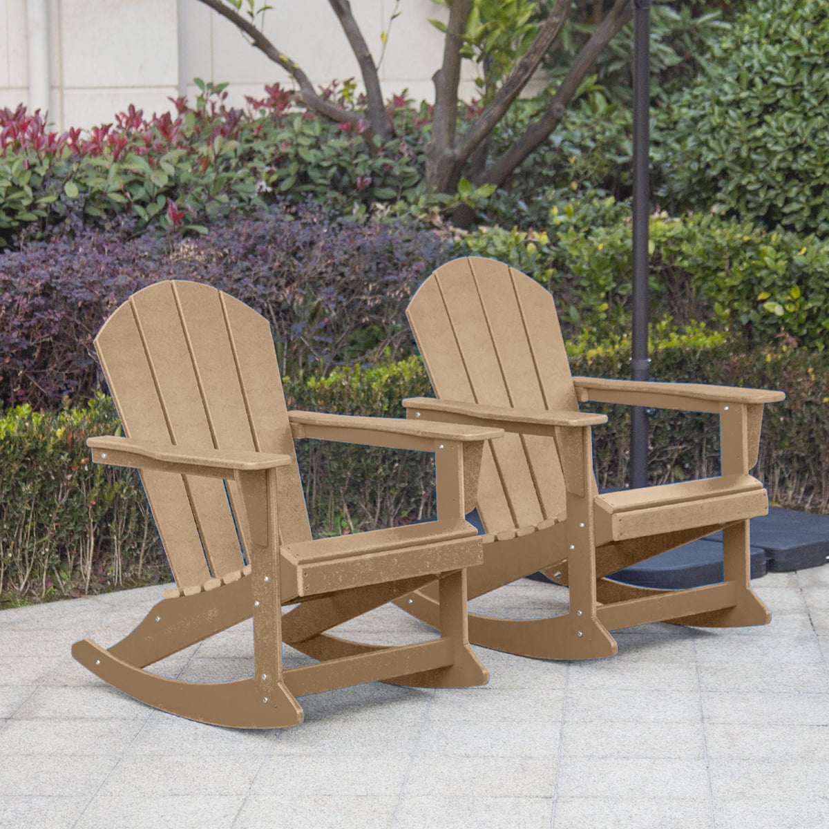 GARDEN Set of 2 - Plastic Outdoor Rocking Chairs for Patio Porch, Weathered Wood