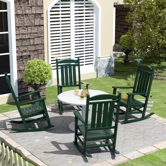GARDEN Set of 4 Classic Adirondack Porch Outdoor Rocking Chairs Dark Green