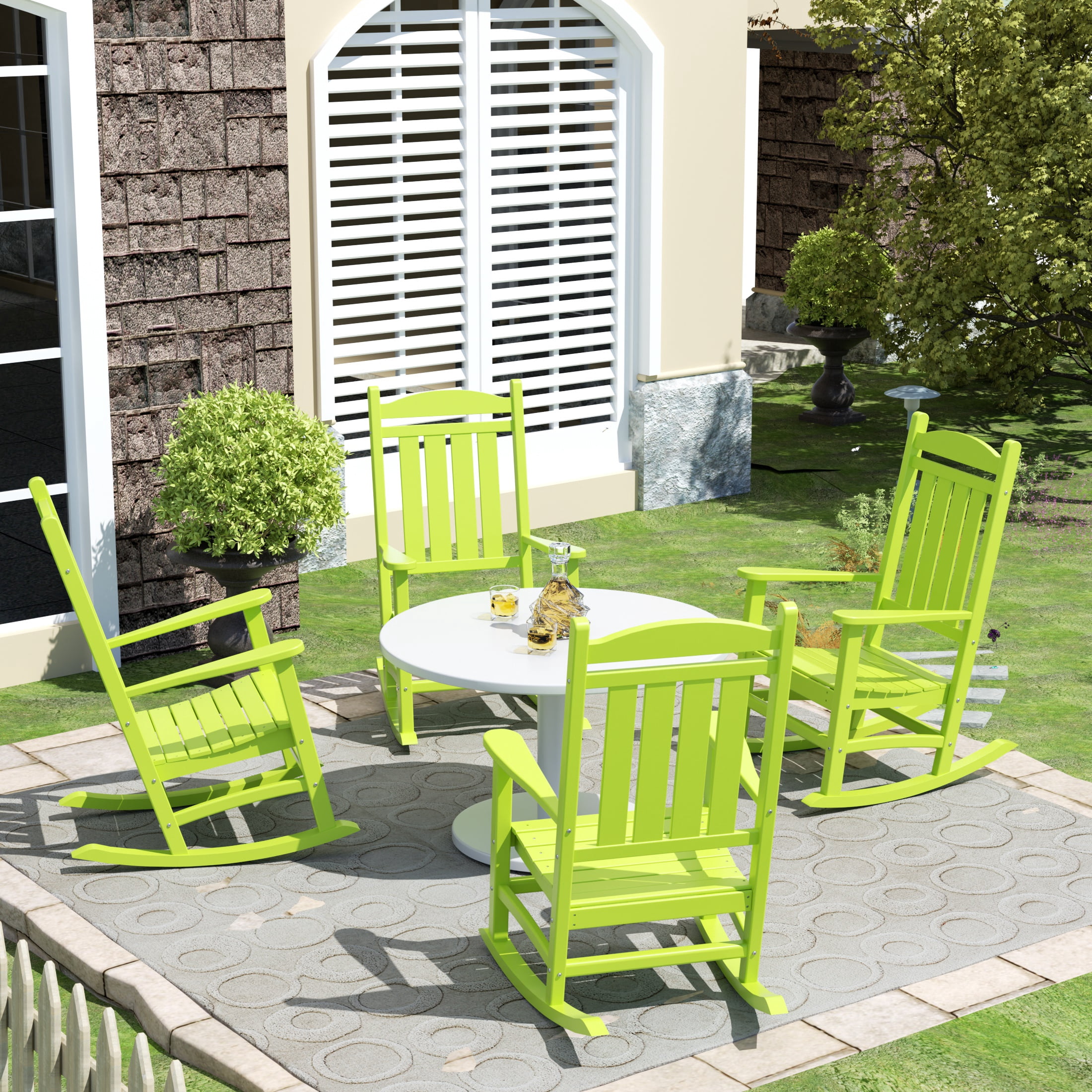 GARDEN Set of 4 Classic Adirondack Porch Outdoor Rocking Chairs Lime