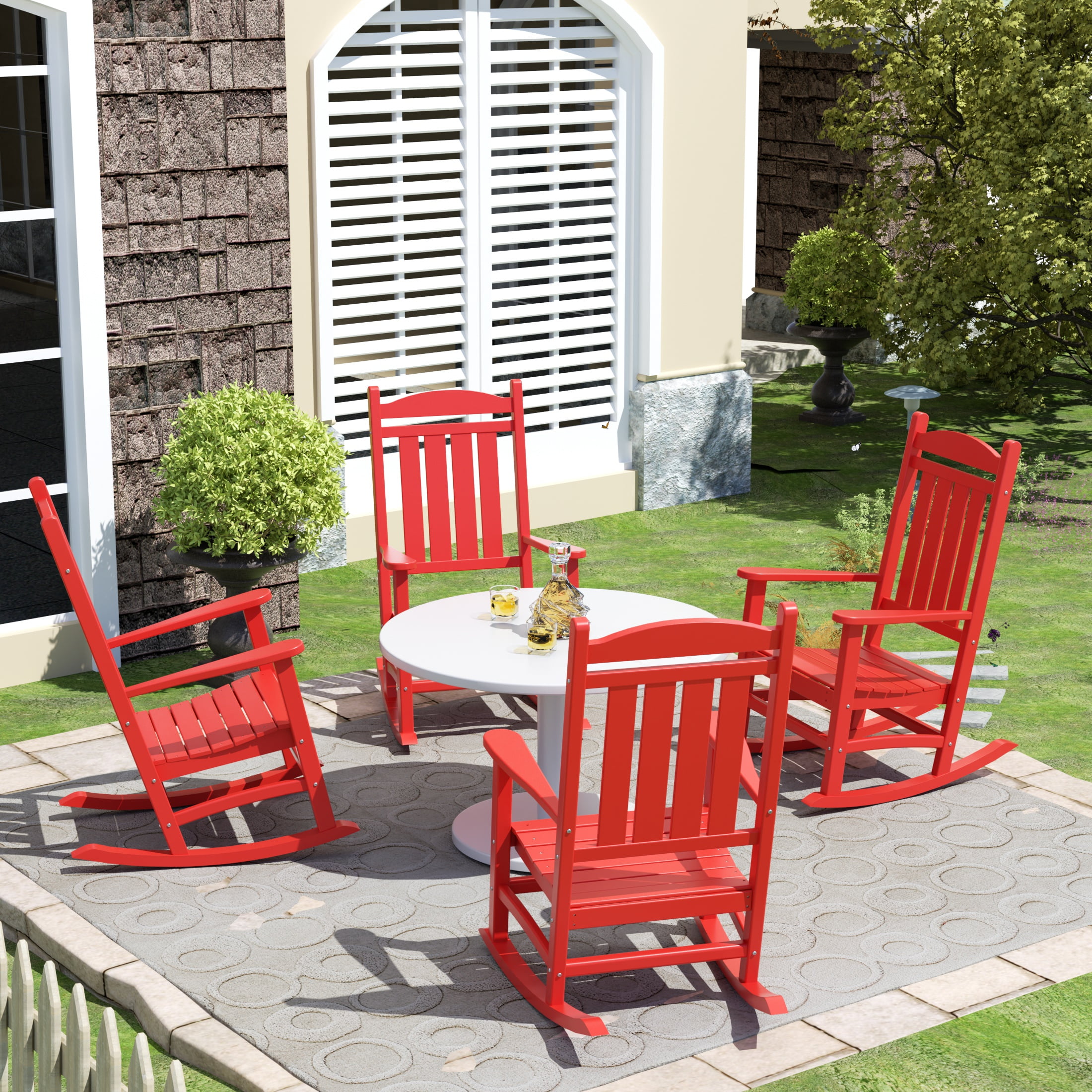 GARDEN Set of 4 Classic Adirondack Porch Outdoor Rocking Chairs Red