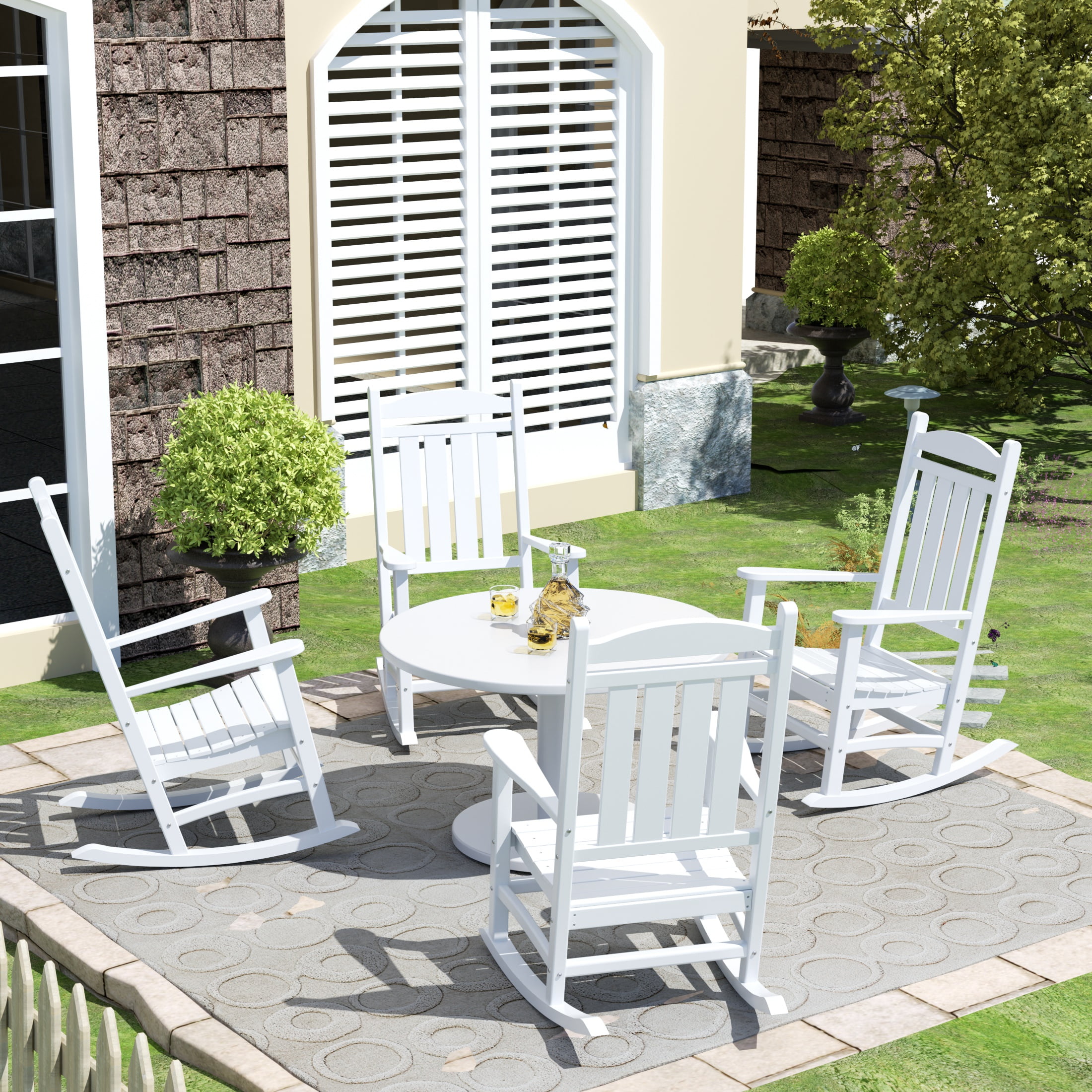GARDEN Set of 4 Classic Adirondack Porch Outdoor Rocking Chairs White