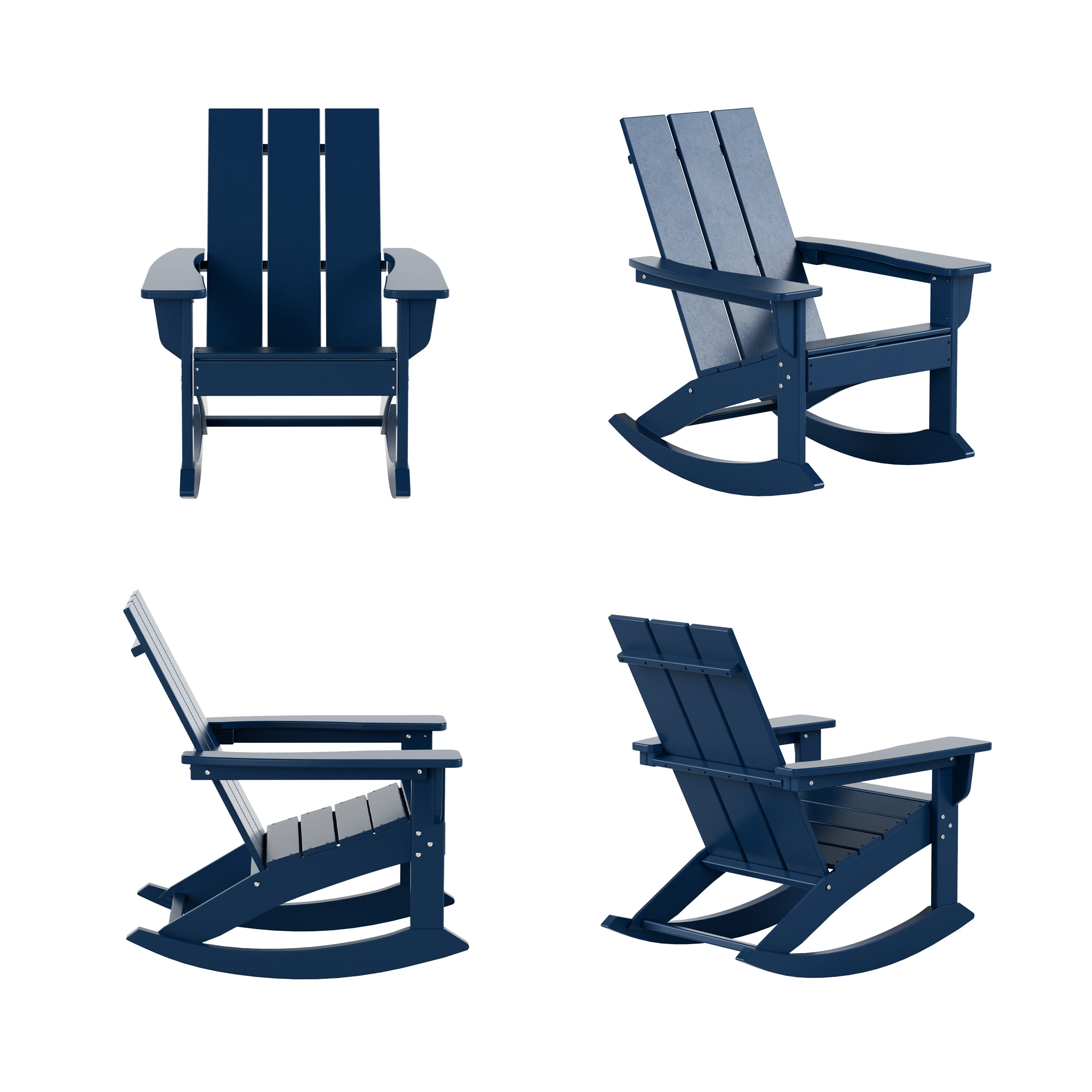 GARDEN Set of 4 Modern Plastic Outdoor Rocking Chairs for Patio Porch, Navy Blue