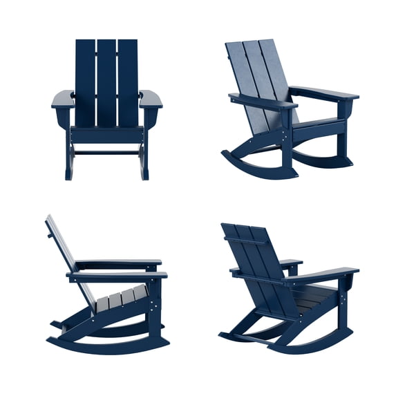 GARDEN Set of 4 Modern Plastic Outdoor Rocking Chairs for Patio Porch, Navy Blue