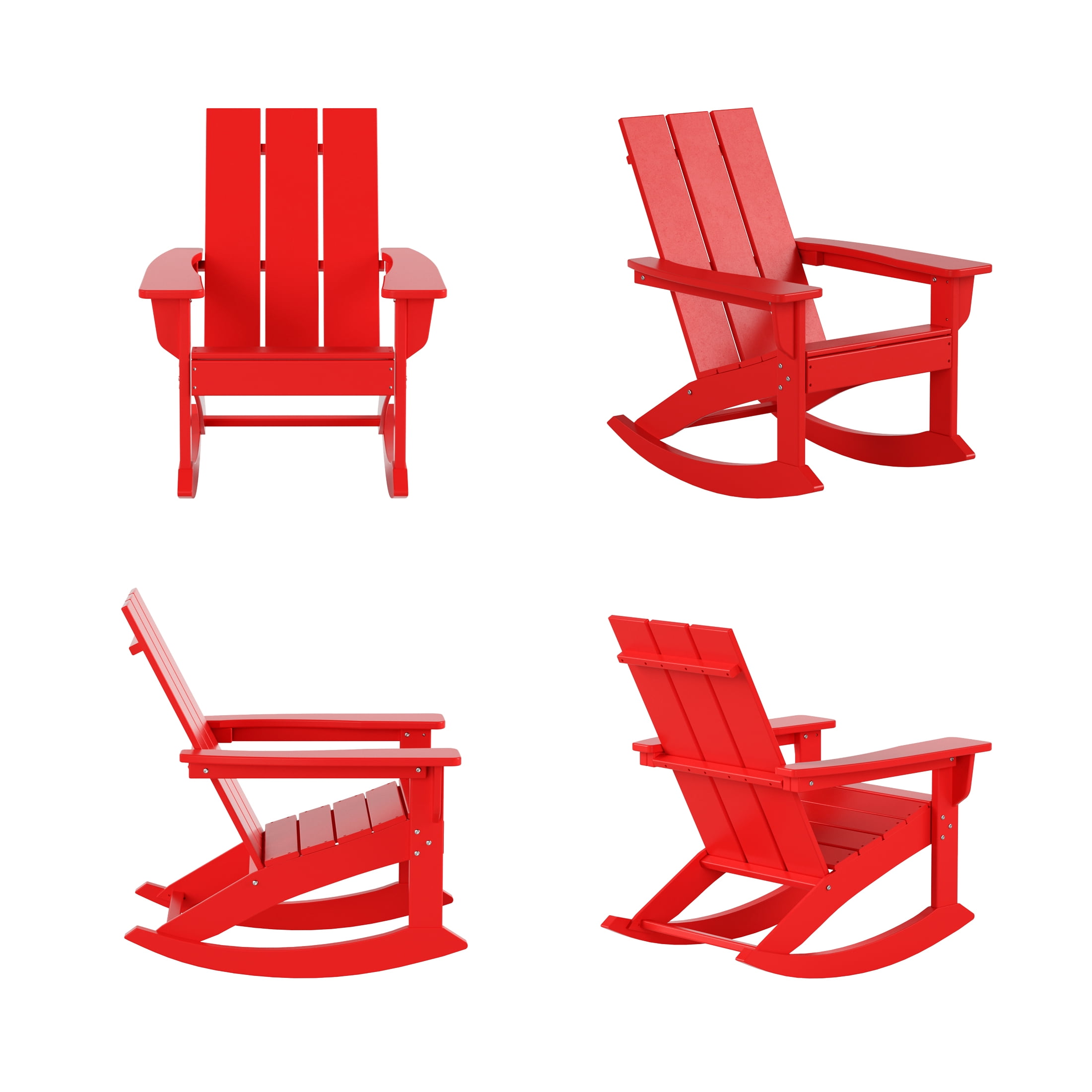 GARDEN Set of 4 Modern Plastic Outdoor Rocking Chairs for Patio Porch, Red