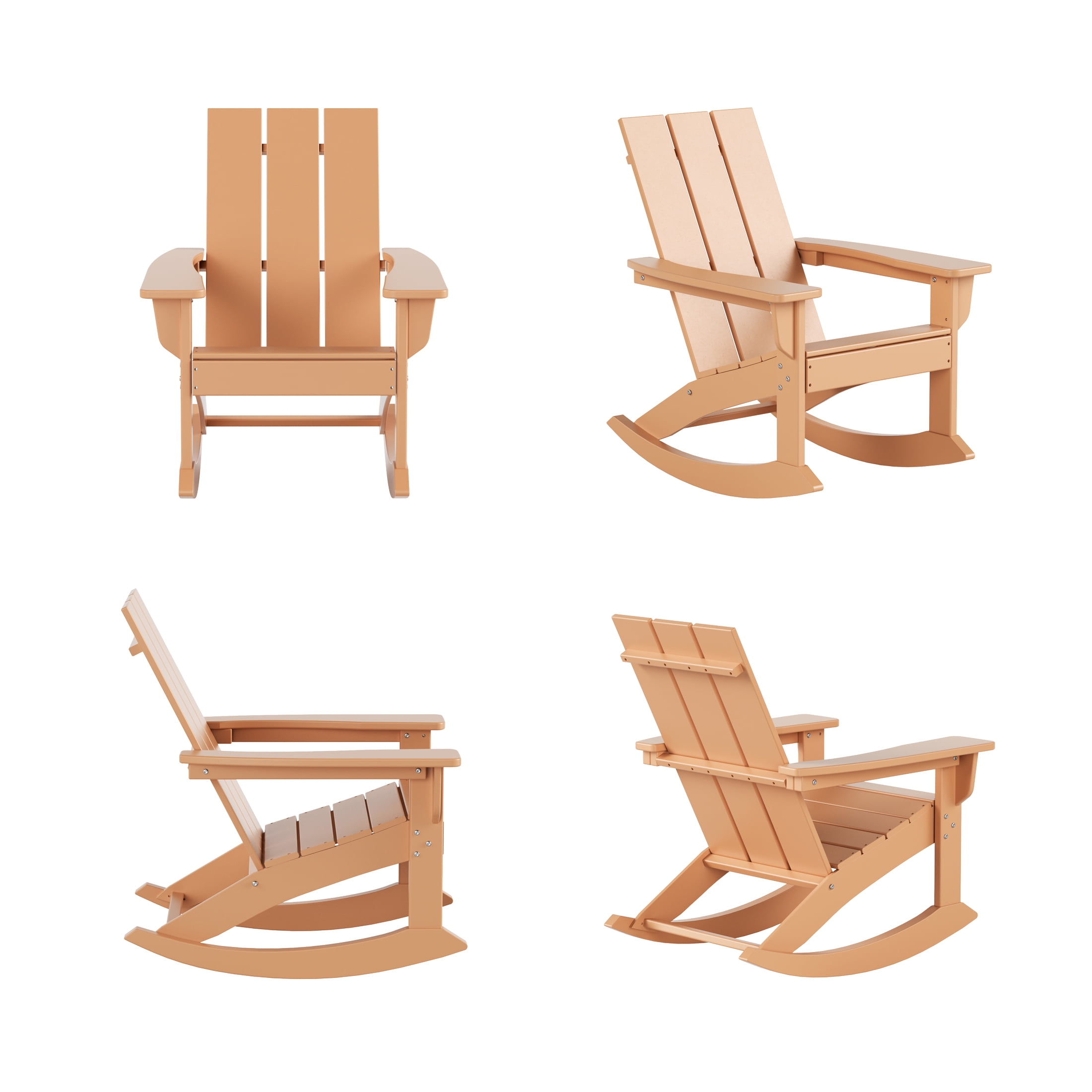 GARDEN Set of 4 Modern Plastic Outdoor Rocking Chairs for Patio Porch, Teak