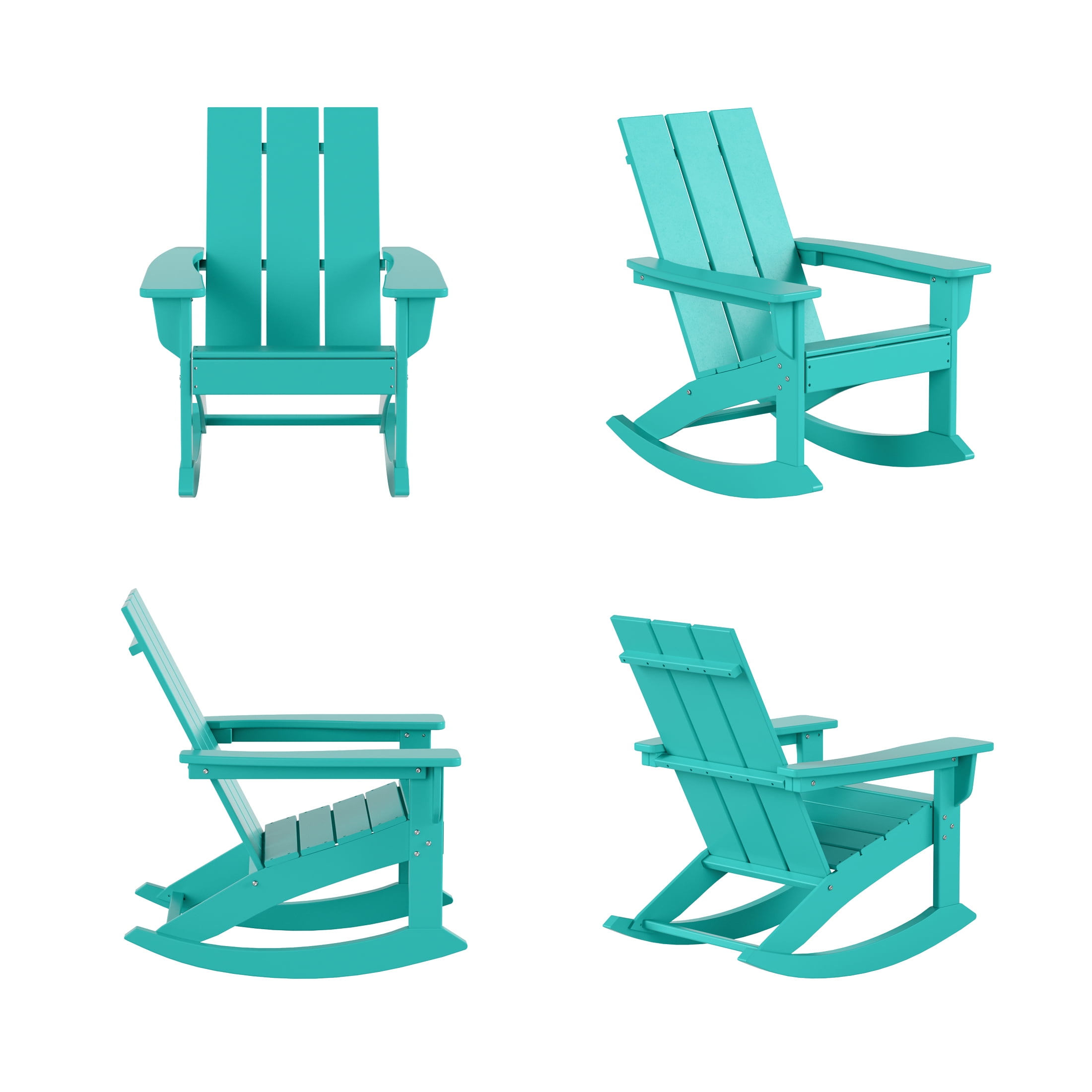 GARDEN Set of 4 Modern Plastic Outdoor Rocking Chairs for Patio Porch, Turquoise