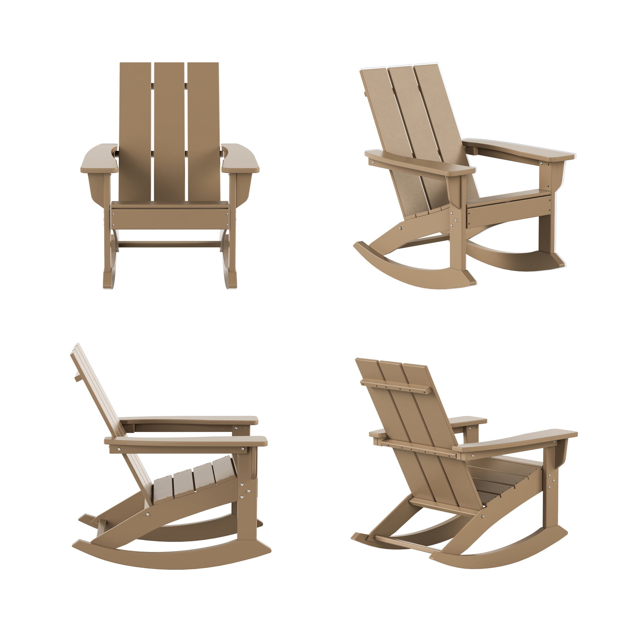 GARDEN Set of 4 Modern Plastic Outdoor Rocking Chairs for Patio Porch, Weathered Wood