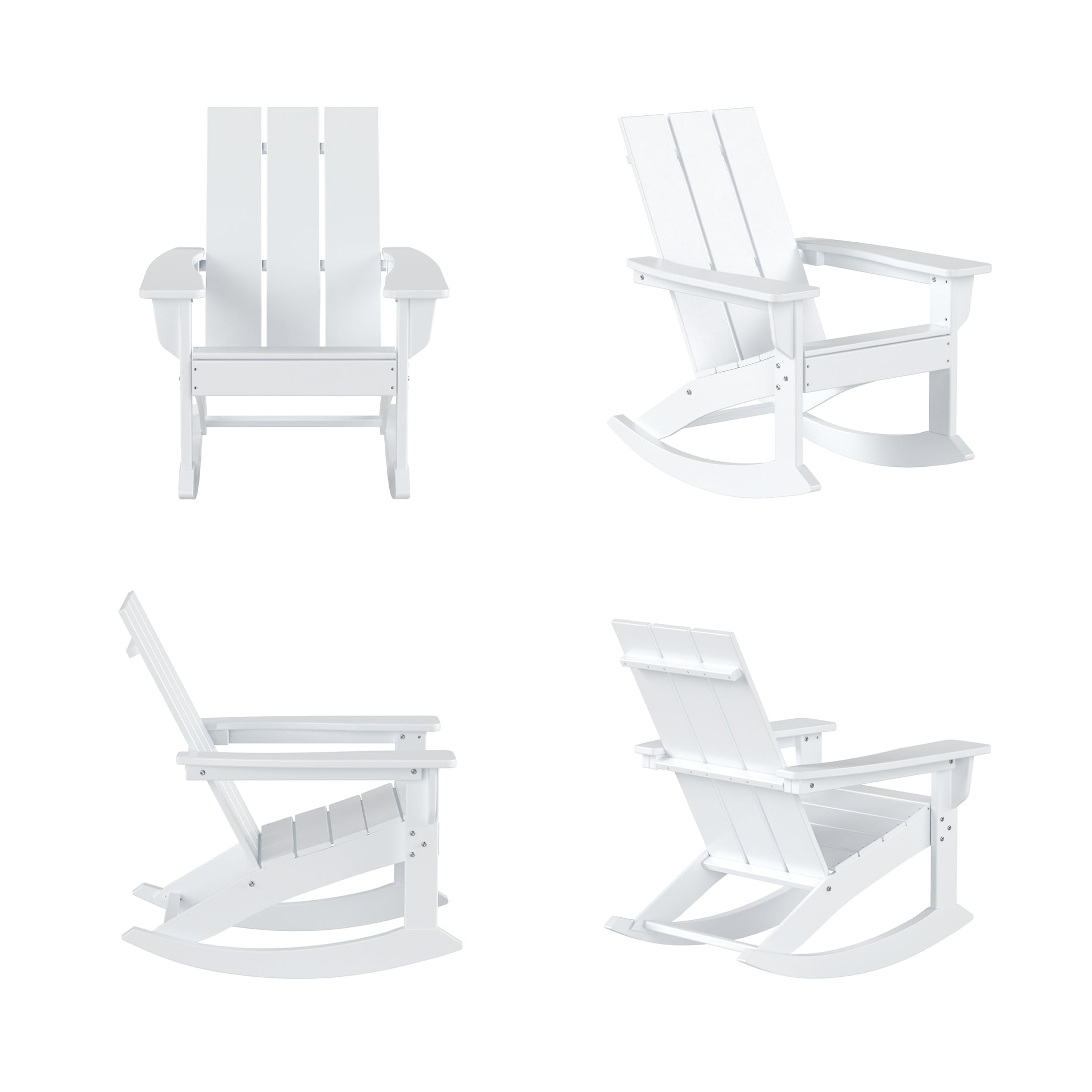 GARDEN Set of 4 Modern Plastic Outdoor Rocking Chairs for Patio Porch, White