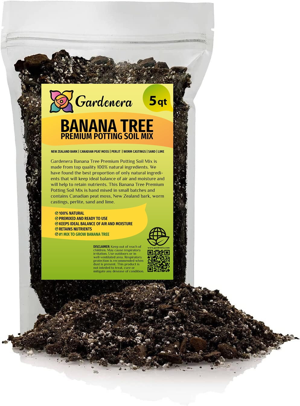 ⭐ GARDENERA Banana Tree Potting Mix - 5 QUART - Expertly Crafted Formula to Create an Ideal Growing Environment for Your Banana Trees - Experience the Difference in Yield and Flavor