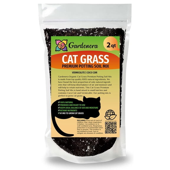 🌱 Organic Cat Grass Growing Medium by Gardenera - Create a Safe and Healthy Environment for Your Cat - 2 QUARTS