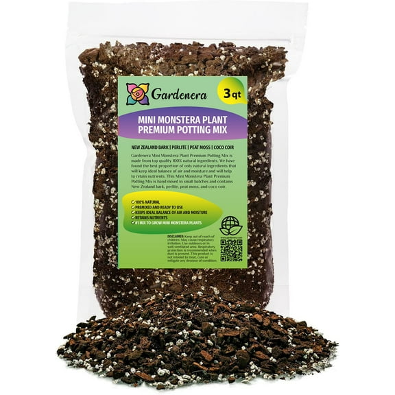 ⭐ ORGANIC Mini Monstera Potting Soil - Promotes Healthy Foliage and Drainage by Gardenera - 3 Quart