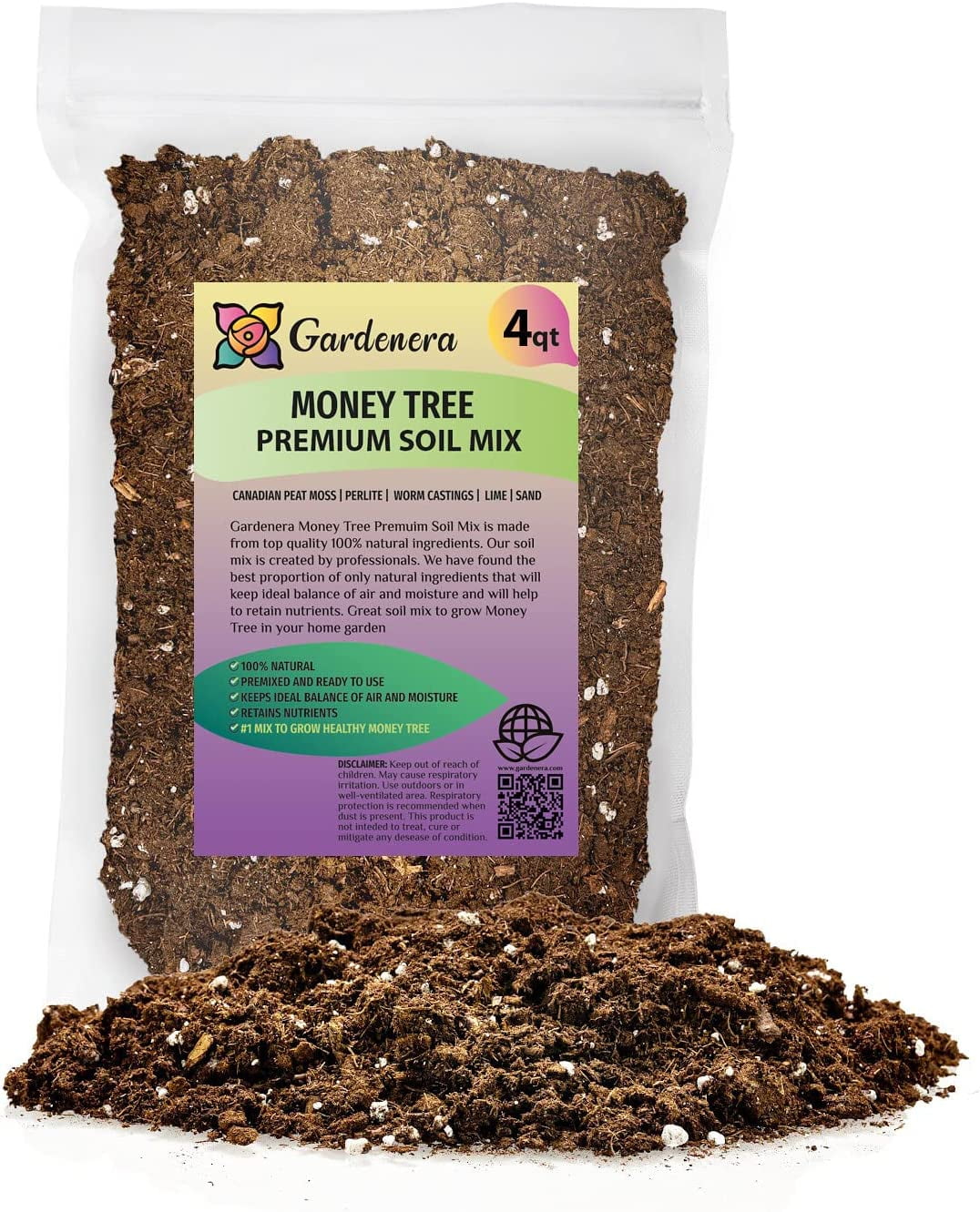 GARDENERA Money Tree Potting Soil, Soil Mix for Planting or Repotting Guiana Chestnut, Soil Blended to Properly Grow Money Tree Plants - (4 Quart Bag)