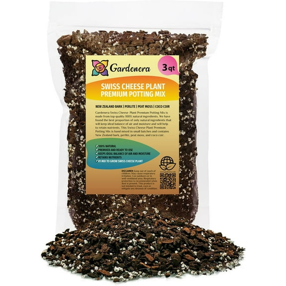 ⭐ GARDENERA Monstera Swiss Cheese Plant Potting Mix - Monstera Deliciosa Blend for Optimal Nutrients, Aeration, and Drainage - 3 Quart