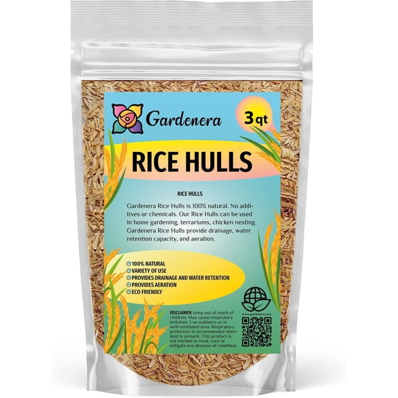 GARDENERA Premium Rice Hulls - Sustainable Gardening Essential for Improved Water Retention and Nutrient Absorption - 3 QUARTS