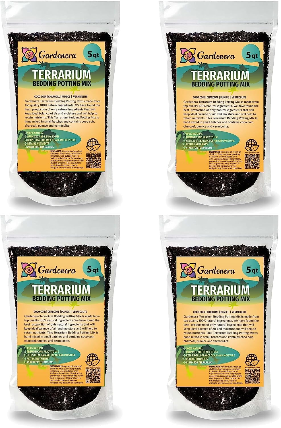 GARDENERA Terrarium Bedding - Custom Blend of Coco Coir, Charcoal, Pumice, and Vermiculite for Healthy Plant Growth - 20 QUARTS
