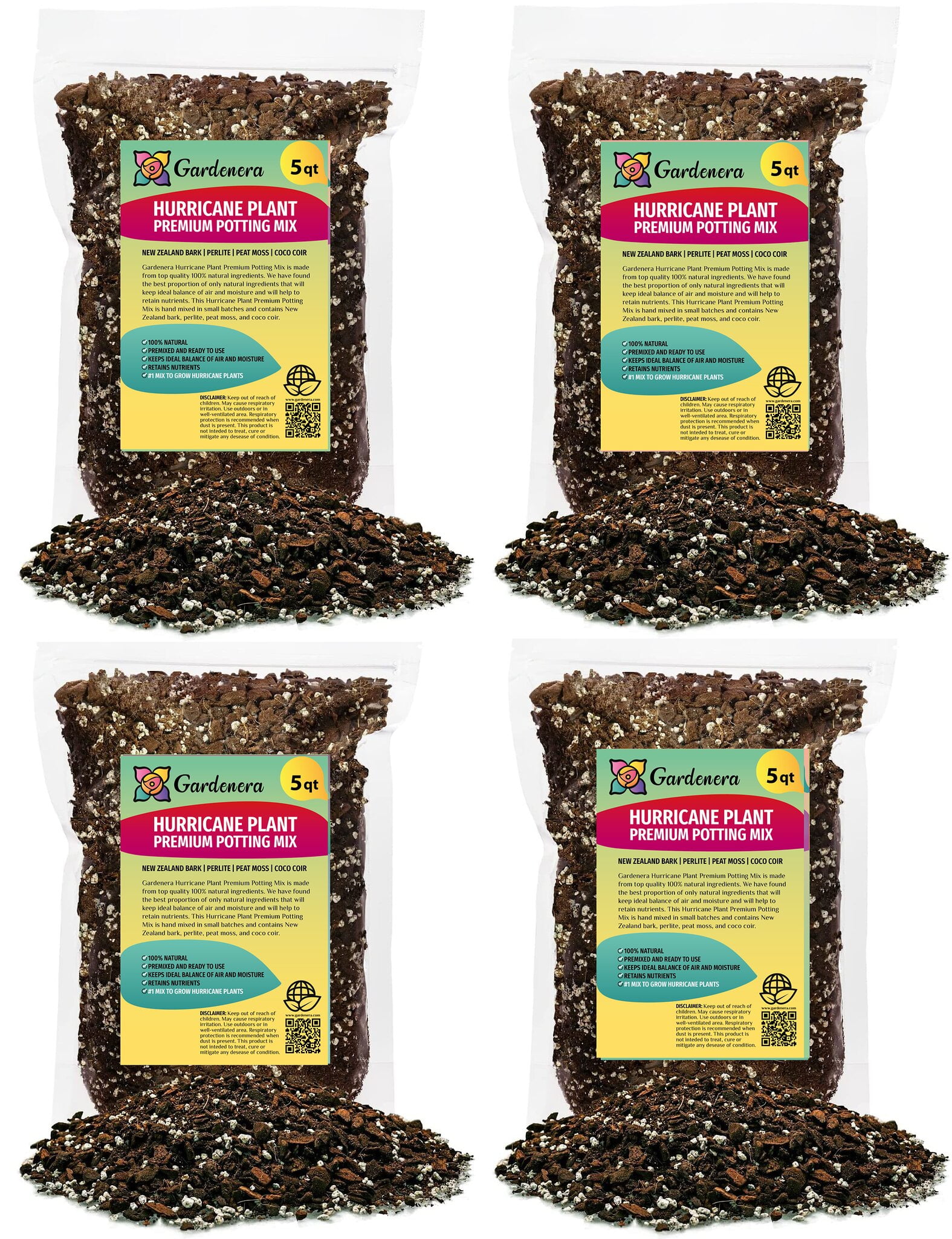 ⭐ GARDENERA Trusted Hurricane Plant Soil Mix - Trusted by Experts for Healthy and Strong Plants - 20 Quart (4 Bags of 5 Quart)