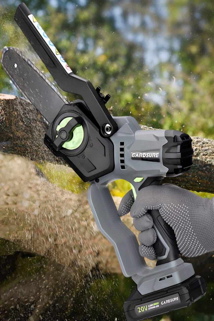 GARDSURE 6 inch Chainsaw Brushles Cordless Saw with 20V 2.0Ah Li-ion Batteries for Cutting & Logging