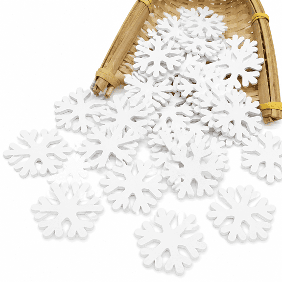 GARDVORA 100Pcs Christmas Mini Snowflake Wooden White Snow Flake Craft Christmas Decoration Supplies