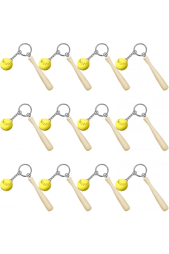 12 Pieces Softball Keychain Mini Wooden Bat Softball Keyring Softball Keychains for Girls Team Softball Sports Party Favors