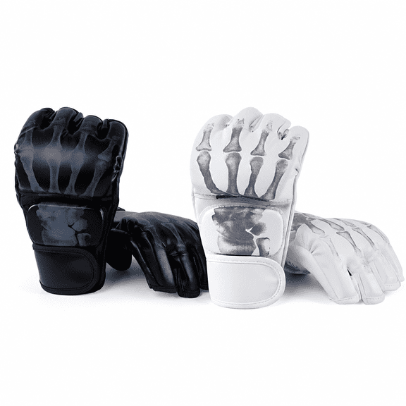 GARDVORA 2 Pairs MMA Gloves Boxing Fight Gloves Half Finger Shockproof with Adjustable Wrist Band Martial Arts Bag Gloves for Spar Black and White