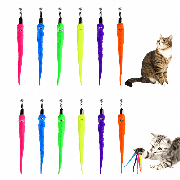 GARDVORA 2026 New Cat Worm Toy Refills Set with Teaser Toys,Assorted (12 Pack) for Indoor Play,Interactive Fun,Cat Exercise,Mental Stimulation,Kitten Training,Pet Entertainment