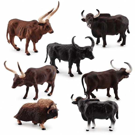 GARDVORA 2026 New Cattle Figurine Realistic Water Buffalos Bull Cow Muskox Miniature Solid Model Early Learning Educational Toy Wild Animal Statue Model Desktop Ornament Model Gift