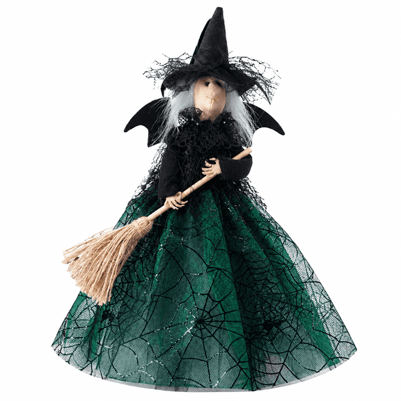 GARDVORA 2026 New Halloween Witch Decorations - Cute Fabric Witch Doll for Fireplace,Front Door,Living Room - Black & Green Retro Kitchen Decor - Indoor & Outdoor Party Supplies (24X13.5X6Cm)