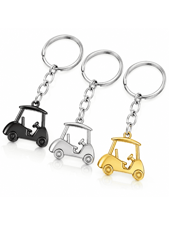 3 Pcs Golf Cart Keychains,Silver Gold Black Stylish Zinc Alloy Golf Cart Keychain Accessories for Men and Women,Perfect Key Chain for Golfs Carts Enthusiasts