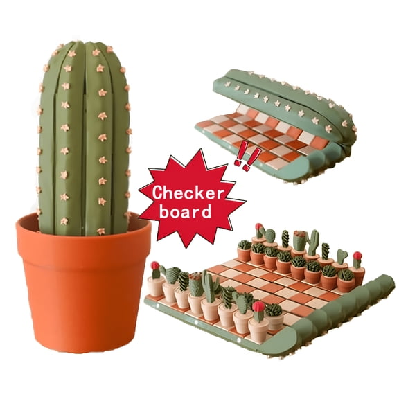 GARDVORA 32Pcs Printed Cactus Chess Set - Roll-Up Portable Board with Plant Pieces, Travel-Friendly Chess Game, Unique Cactus Themed Board Game for Home & Travel Entertainment, Multicolor