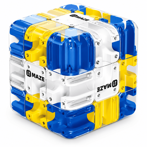 GARDVORA 3D Rolling Ball Maze Puzzle Cube,Clear Transparent with Blue and Yellow Accents,Brain Teaser Challenge Game,Brain Teaser Puzzles for Adults