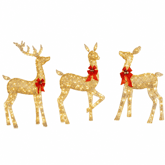 GARDVORA Christmas Reindeer Lighted Deer Decoration,Outdoor Christmas Reindeer with Lights,Standing Elk Family Winter Holiday Christmas Decor for Outside Yard Home Garden Lawn Patio
