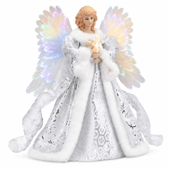 GARDVORA Christmas Tree Topper,Angel Tree Topper,10-Inch White Angel Treetop Christmas Tree Decorations Holiday Ornaments for Xmas Home Festival Party Decor