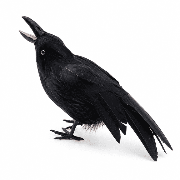 GARDVORA Fake Crow Feathered Black Crows - Lifesize Large Realistic Artificial Crow Flying Crow 10Inch - Artificial Bird Raven Simulation Crow for Halloween Decorations Party Props