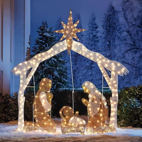 GARDVORA LED Lighted Nativity Scene Holiday Decoration,Christmas Outdoor Decorations with Light Xmas Yard Art Christmas Atmosphere