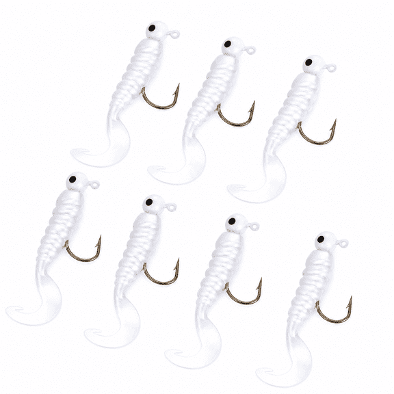 GARDVORA Lures Fishing Jigs Hooks Kit- Soft Plastic Grub Tail Worm Lure Bait Crappie Jigs Buster Tubes Baits for Bass Trout Saltwater Freshwater Fishing 7Pcs White