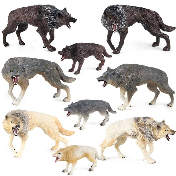 GARDVORA PVC Wolf Model Realistic Male Female Baby Wolf Figurine Statue Sculpture Desktop Decoration Ornament Kids Educational Wild Animal Toy