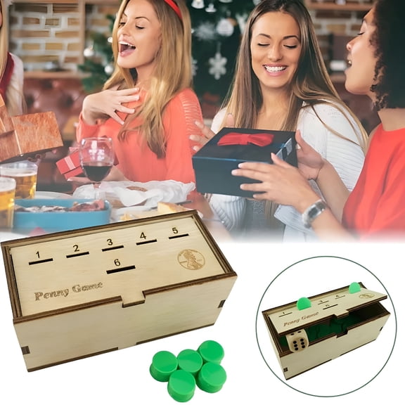 GARDVORA Penny Game,Classic Wooden Tabletop Board Game - Fun Board Game Works with Pennies,Get Rid of Coins to Win,Coin Game Wood Box for 2-6 Players,Simple + Strategic Dice Games